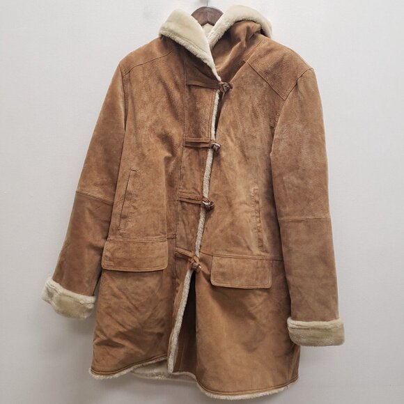 Massini Womans Y2K Suede Leather Penny Lane Afghan Coat Size XL Vegan Fur Hooded - Picture 1 of 10